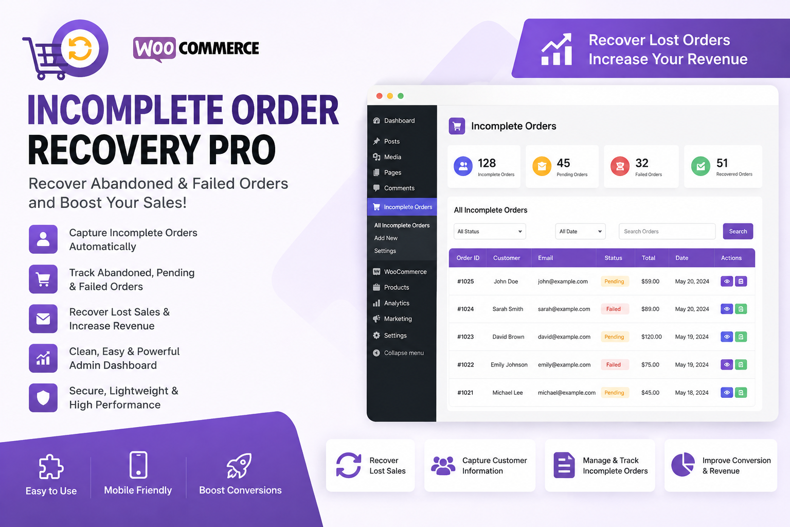 WooCommerce Incomplete Order Recovery